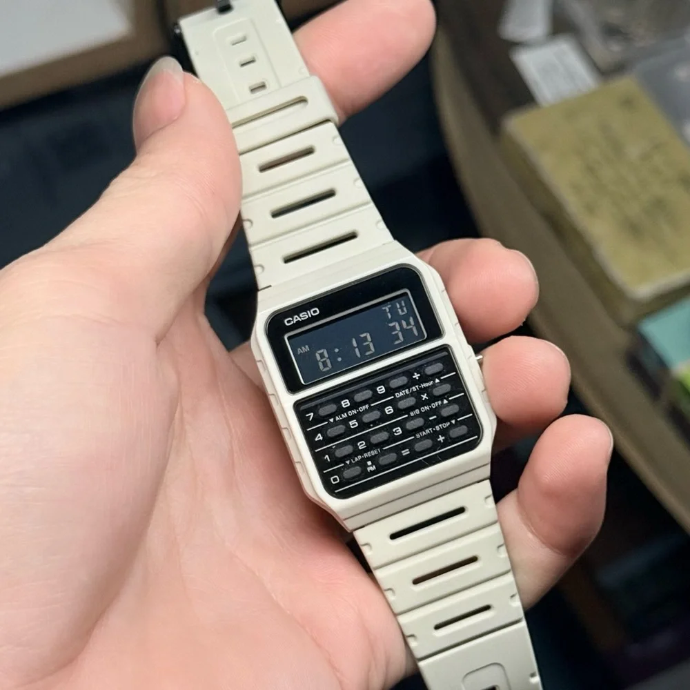 Casio Beige and Black Calculator Digital Watch Excellent Condition